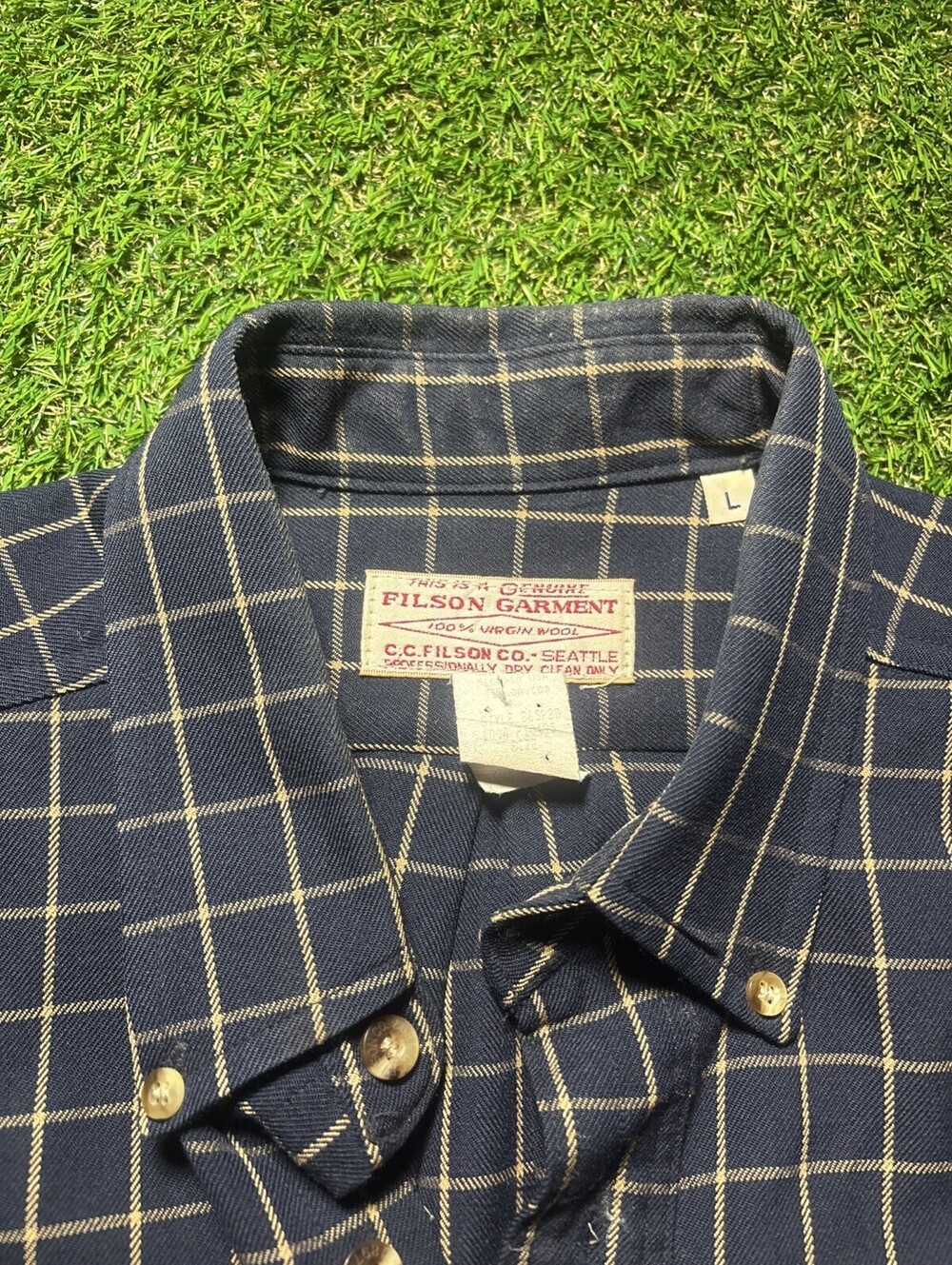 70's FILSON 100% Virgin Wool Check Shirt Men’s Size Large Vintage